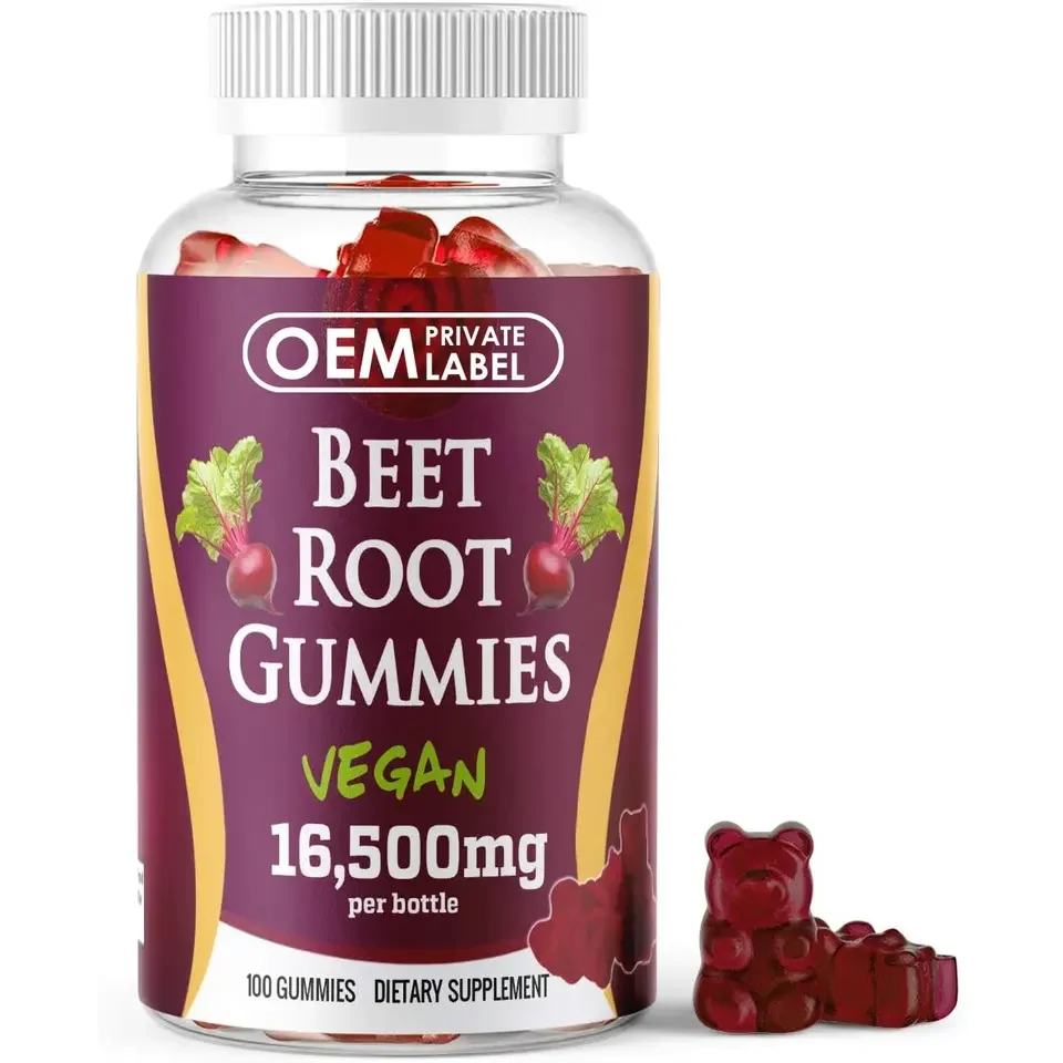 OEM Private Label Vegan formula Beet root gummies 100pcs/bottle support daily energy supplement