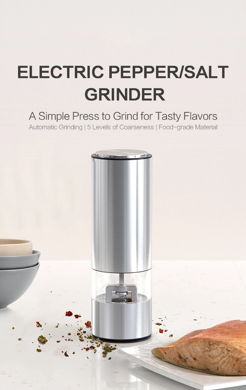 Portable Electric Pepper Grinder Machine Stainless Steel and Metal USB Battery Powered with Box Packing