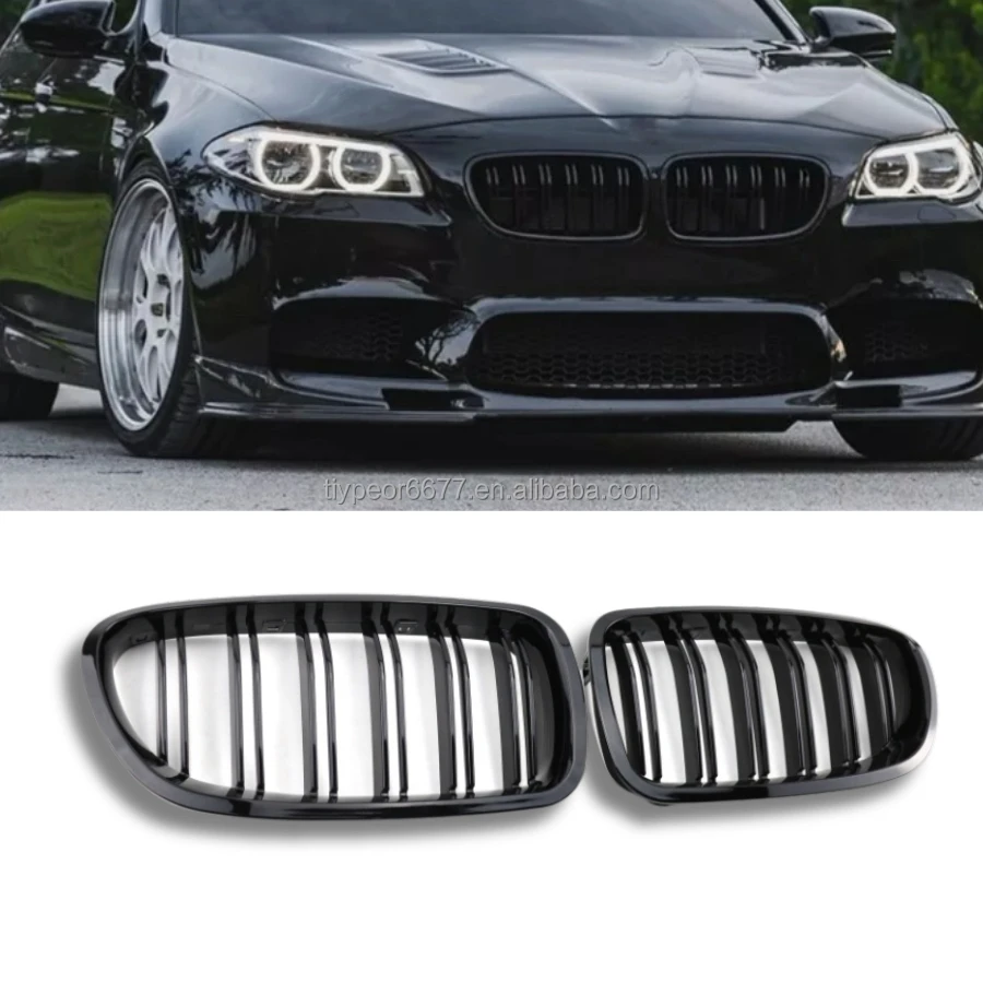 product tiypeor gloss black 2 lines front kidney grille for bmw 5series f10 2010   2016 528i 535i 550i m5 glossy black f30 double line-2