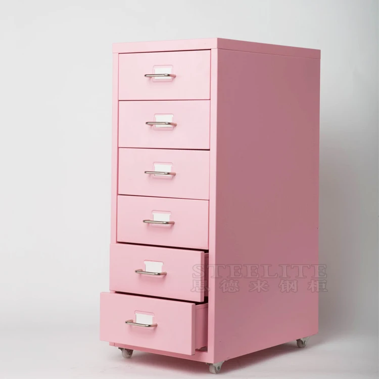 Knock Down Structure Red Slim 6 Drawer Laptop Storage Cabinet Helmer Steel Filing Cabinets with Wheels