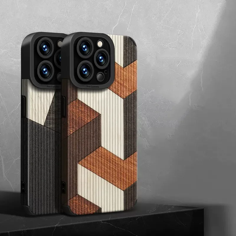 Newest Wood Grain Step Design Printing Soft TPU Leather Mobile Phone Cover Case For Iphone 7 8 X Xr Xs 11 12 13 14 15 16 Pro Max