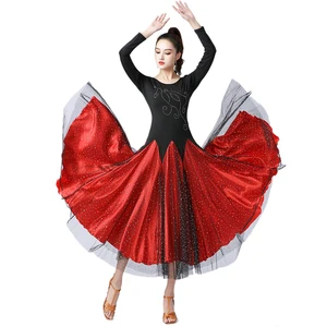 Ladies' Modern Dance Performance Skirt Adult Long-Sleeved Polyester Fabric Ballroom Dancing Costume Soft  Comfortable