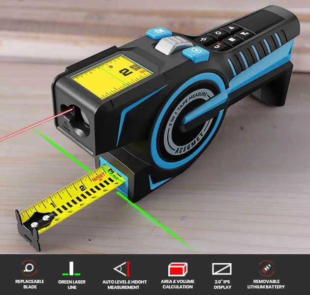 Télémètre Laser 3-en-1 HGLINE 50m + Mètre Ruban 5m, Numérique