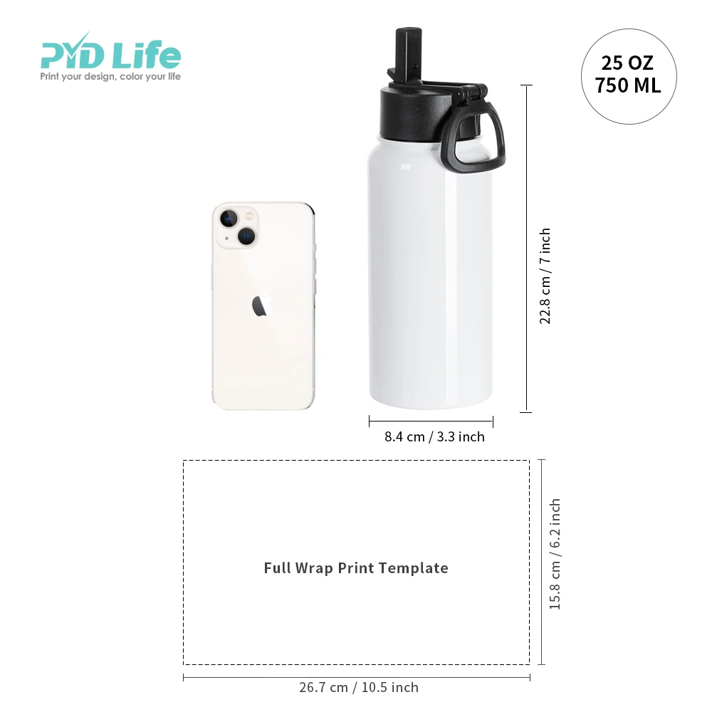 PYD Life 17 oz 25 oz 30 oz Custom Stainless Steel Blank Sublimation Sport Water Bottles Tumblers Wholesale Bulk with Straw Lid