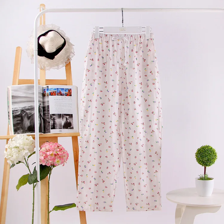 Summer Pajama Pants Womens 100% Cotton Gauze Loose Sleep Bottoms
