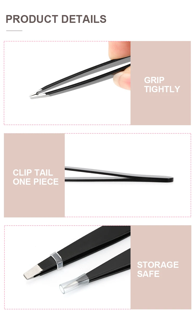 1.5mm Thickness High Quality Set Eyebrow Tweezers With Light Slanted Eyebrow Tweezers Stainless