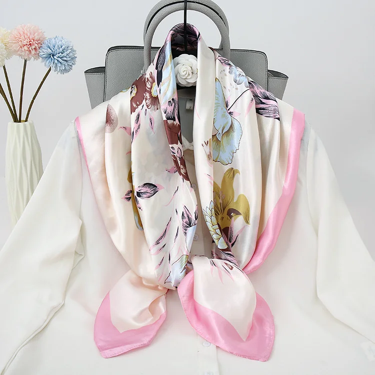 90*90CM Custom Logo silk big square scarf hot style satin print ladies silk scarf AliExpre new wild scarf women
