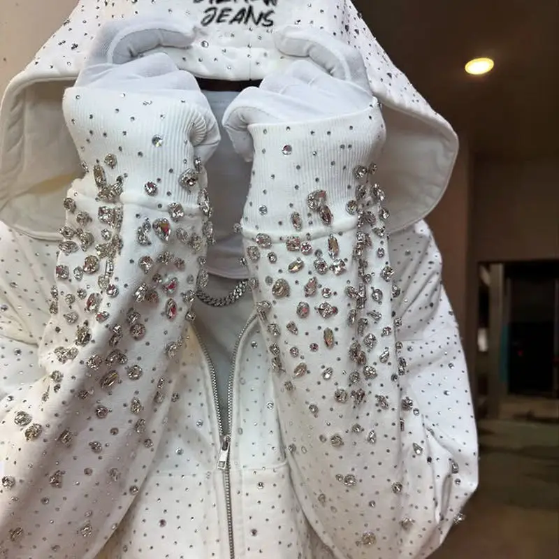 SALATI Custom 100%Cotton Premium Hoodie Hombre - Heavy Weight Luxury Diamond Rhinestone Designer Hoodie gallery 8