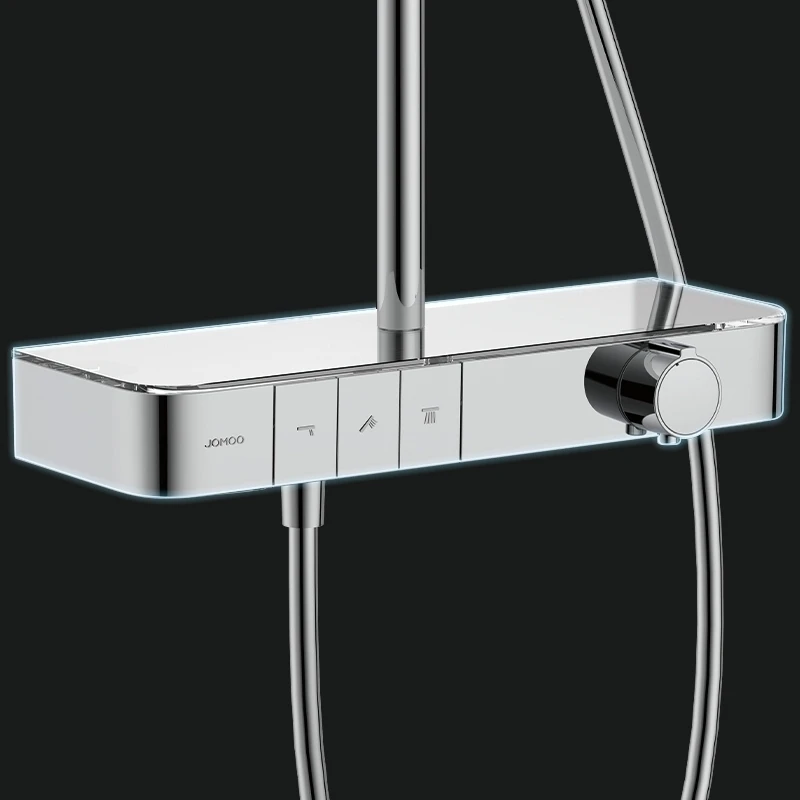 JOMOO Push Button Control Thermostatic Rainfall Shower Set 3 Funtion Shower Faucet Wall-mounted Shower Mixer System With Shelf