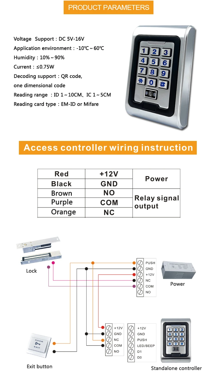 Waterproof RFID Metal Standalone Keypad Dynamic QR Code Scanner 13.56Mhz IC Door Lock Outdoor QR Code Access Control