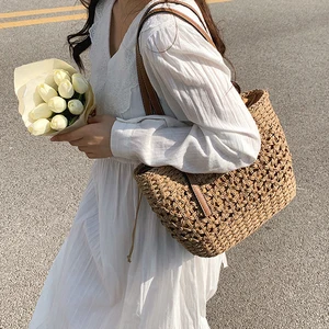 Straw Woven Beach Sac a Main Natural Travel Tote Bag Ladies Hand Bags