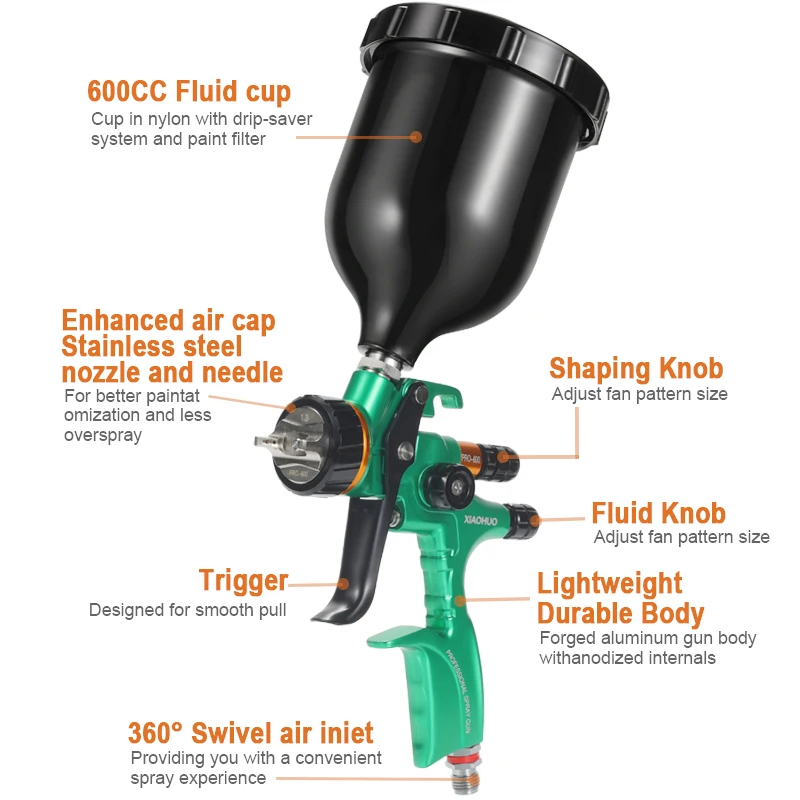 Pistolet Pulvérisateur Peinture HVLP 1.3 Mm - Gravité 600 Ml, Modèle 4000B RP, Finition Professionnelle - 6