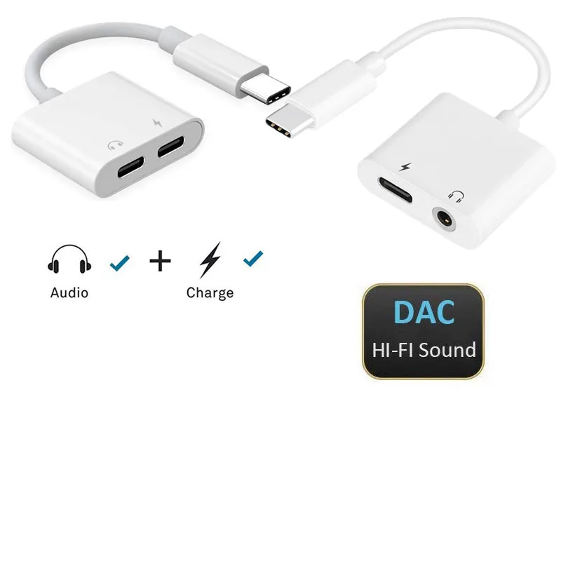 2 in 1 Dual Type C Adapter USB Type C Splitter Convertor Audio Phone Charging Charger Adapter for Xiaomi Vivo Android