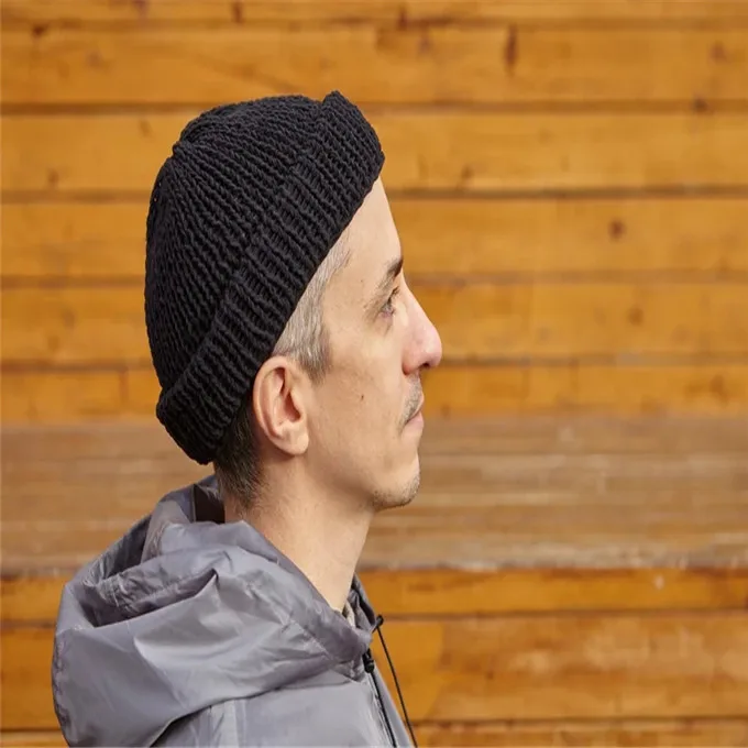 Fisherman Black Cotton Knitted Hat 