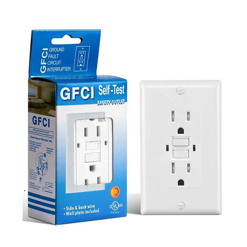 BAREP UL listado 120V toma de corriente de pared GFCI enchufe toma de corriente de pared receptáculo Gfci toma de corriente estándar de EE. UU. Blanco NFC 20A