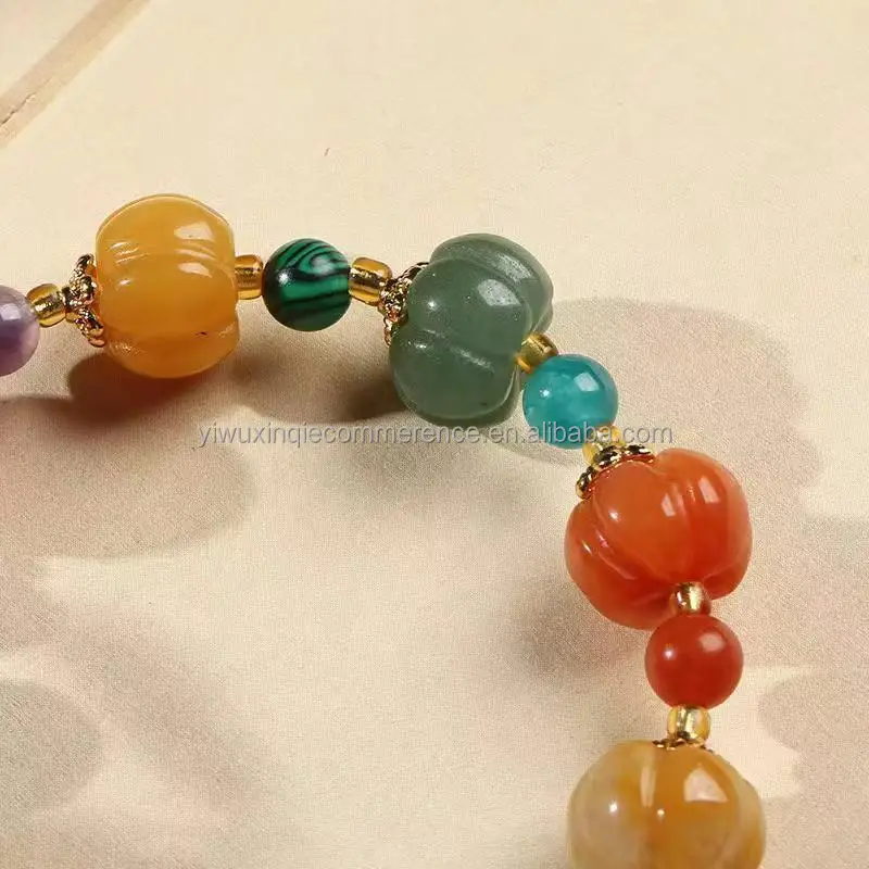 Women's Bracelet Natural Light Yellow Jade Pumpkin Bead Jade Bracelet Gourd Pendant