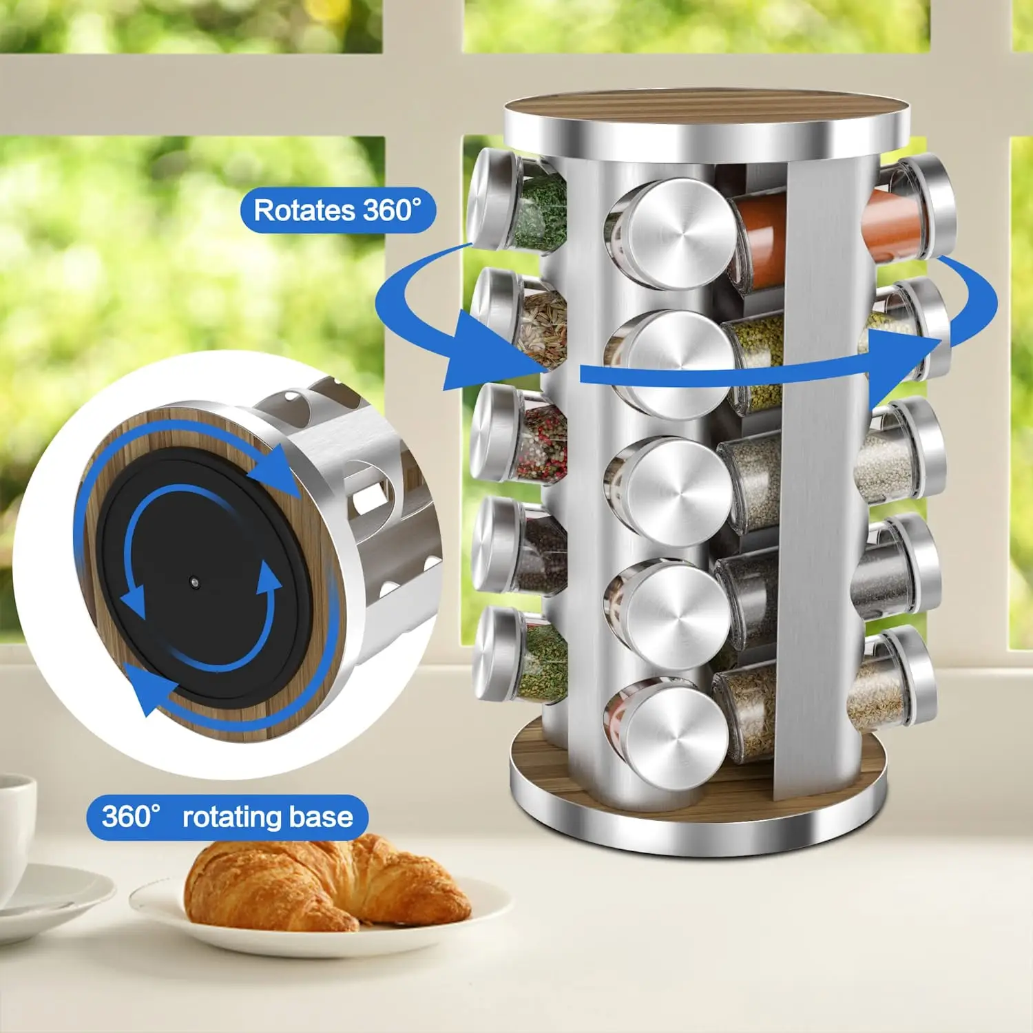 Morden Spice Rack Organizer - 20 Jars Rotating Design