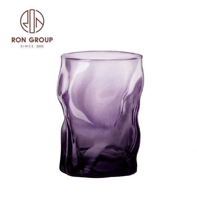Wholesale Custom Logo Wedding Restaurant Stemless Juice Whisky Tumbler Wave Tempered Frosted Water Mug Purple Drinking Glass Cup