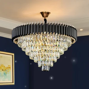 New Design Lighting Falling Pendant Light Living Room Luxury Black Chandeliers Ceiling Luxury With Crystal