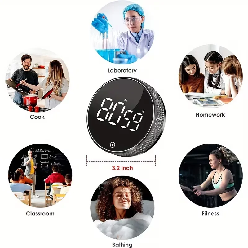 Rotary Digital Kitchen Timer Magnetic Countdown Countup Timer Large Display Volume Adjustable Timer for Seniors Kids