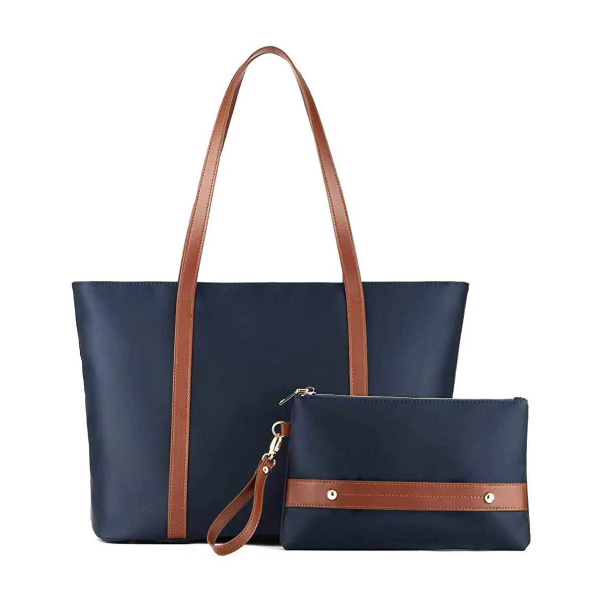 Women’s Tote Bag Shopping Tote Bag Nylon Water Resistant Handbag Set with Wristlet Navy Blue