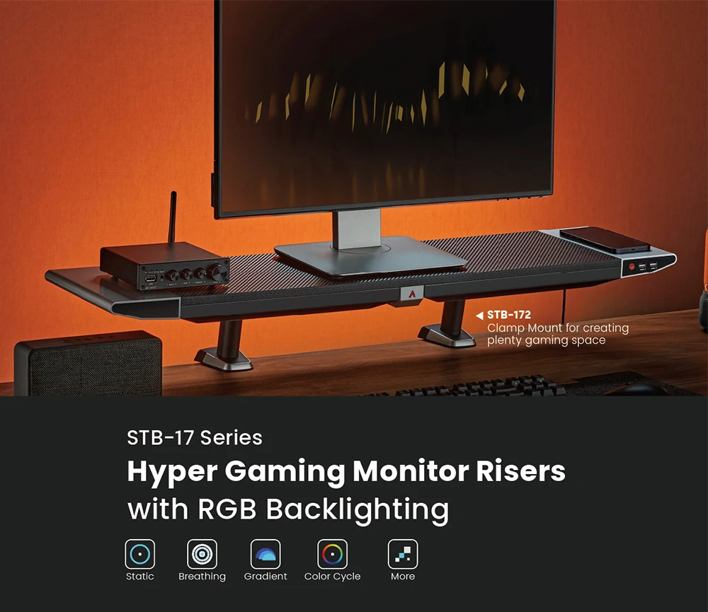 STB-172 Gaming RGB Lighting Computer Monitor Stand Riser With Drawer ...