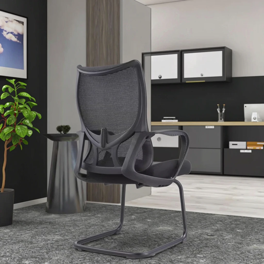 Black Matte Arched Frame Chair Fixed Armrest Ergonomic Support Modern Compact Design 6