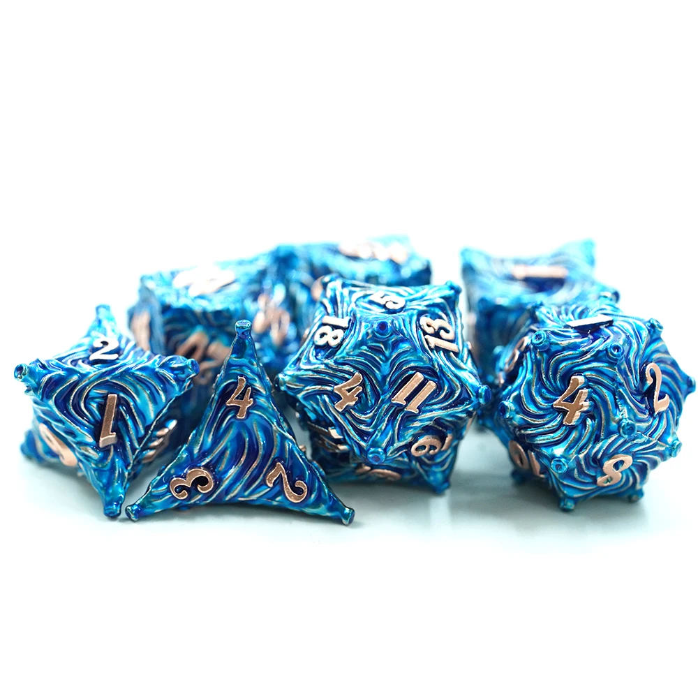 Venta al por mayor de fábrica Set de dados poliédricos de 7 piezas de aleación de zinc para juegos de Dungeons and Dragons