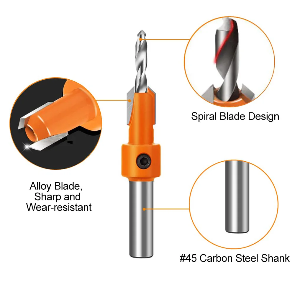 Zhongzuan 10pcs Round Shank Hss Wood Drill Bit Countersink Drill Bit