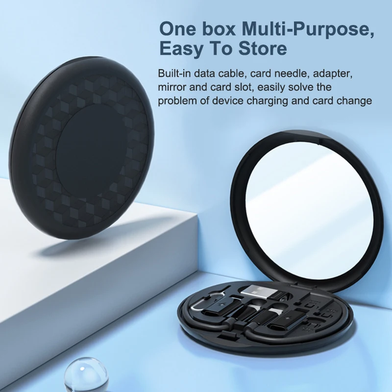 Mirror Data Cable Set Storage Box Multifunctional Digital USB Type-c Adapter Storage Box Portable Charging Cables Storage Box
