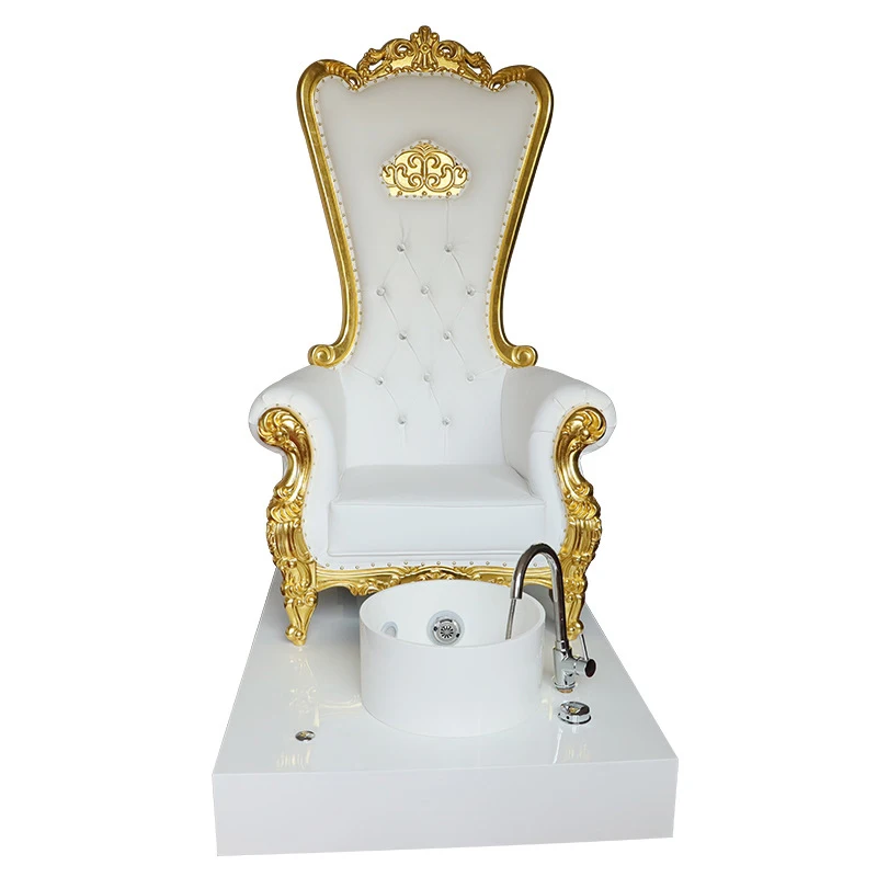 King and Queen Throne Chair Footsie Bath Spa Pedicure Chair High Back Washing Foot Stool in White