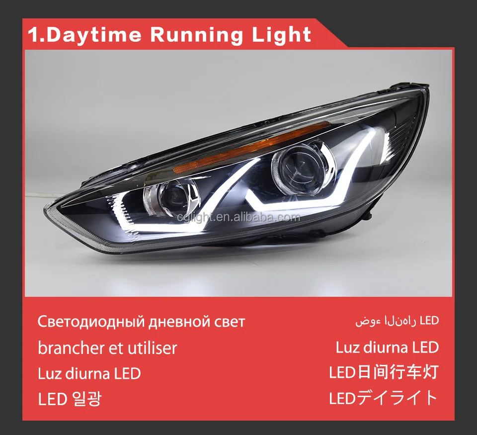 Faro delantero para coche Ford Focus, lente de proyector, señal dinámica Drl, accesorios automotrices, 2015-2017