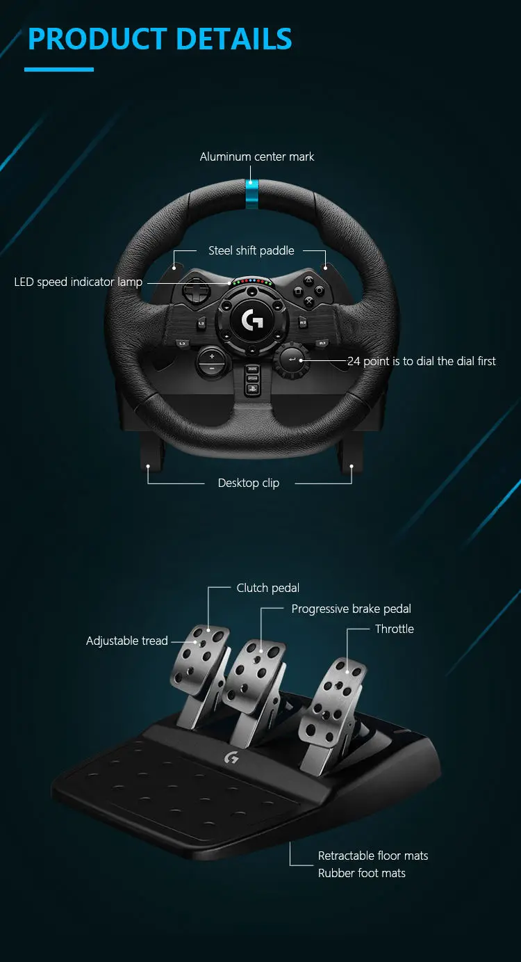 Logitech G923 Game Racing Steering Wheel Pedal Shift Lever Dual-motor ...