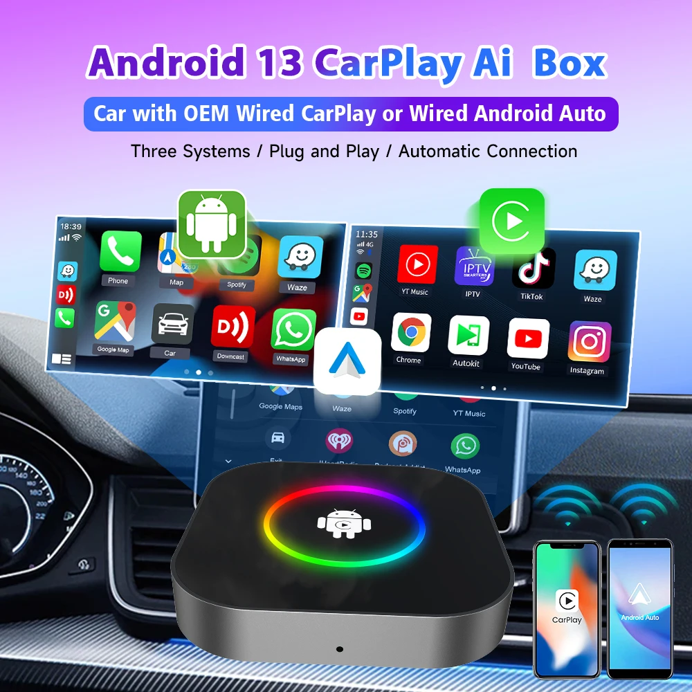 New Android 13 System Car Smart Ai Tv Box 3 In1 Tbox S2 64Gb 512Gb Android Auto Carplay Wireless Car Play Adapter for Apple