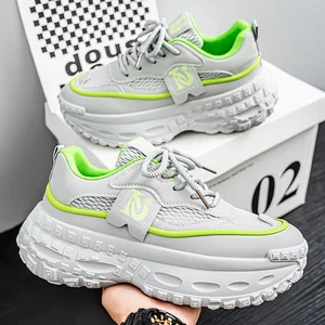 Manufacturer Wholesale Mesh Breathable Shoes Tire Thick Soled Height Increasing Shoes Men's Casual Sneakers