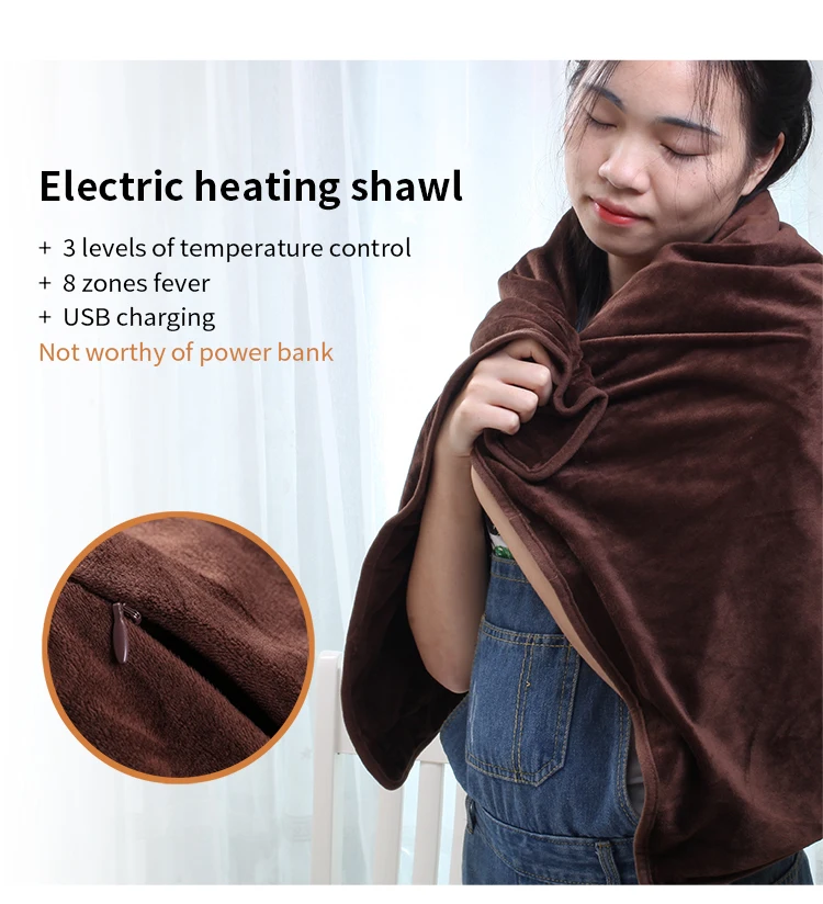 Usb Charging Wearable Heating Throw Blanket Shawl 3 Gears Adjustable ...