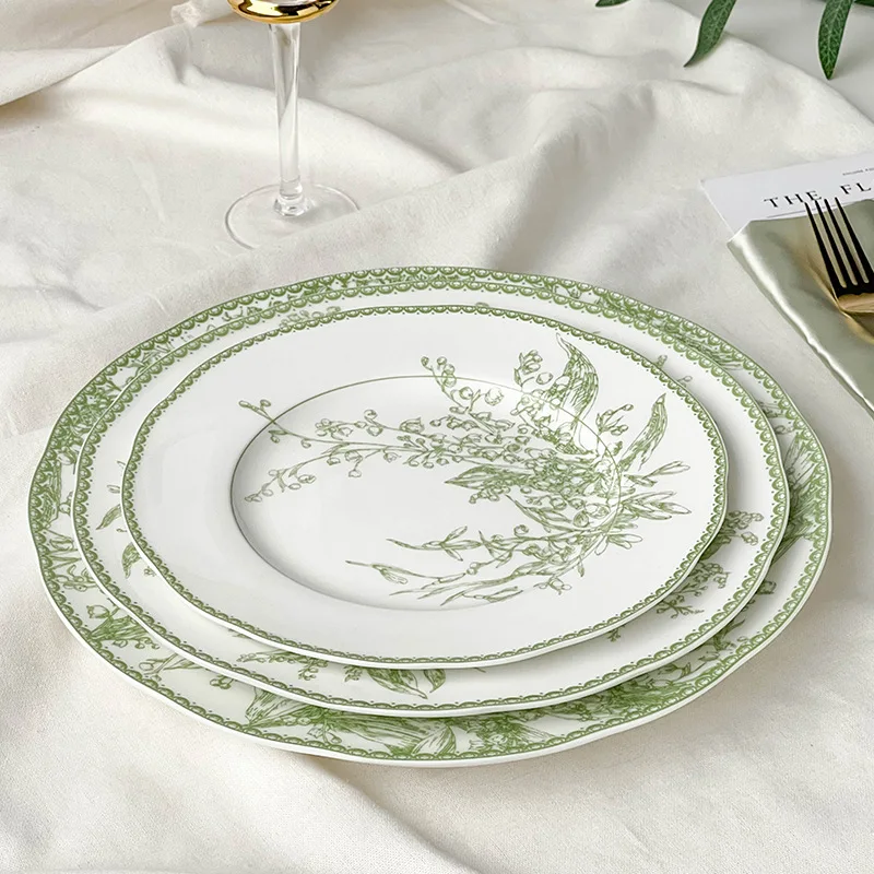 Vintage Lily of the Valley Tableware Plate Wedding Home Use 10.5 Inch Round Luxury White Porcelain Plates