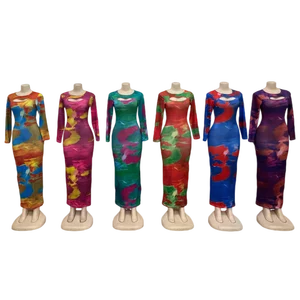 Wholesale Printed Women's Casual Elegant Slim Sexy Tight Long Sleeve Round Neck Dress