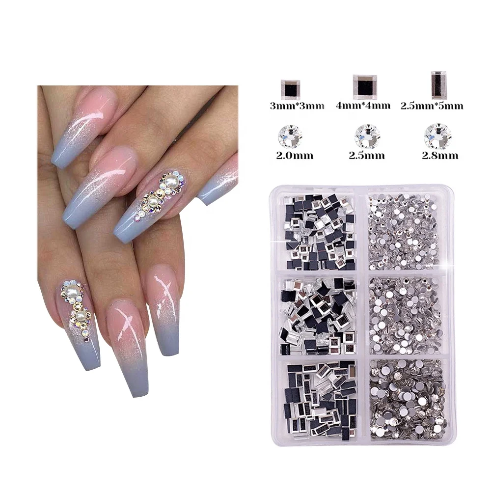 Оптовая продажа, объемные переливающиеся прозрачные бриллиантовые аксессуары для ногтевого дизайна, стеклянные цветные кристаллы AB, наборы страз для ногтей