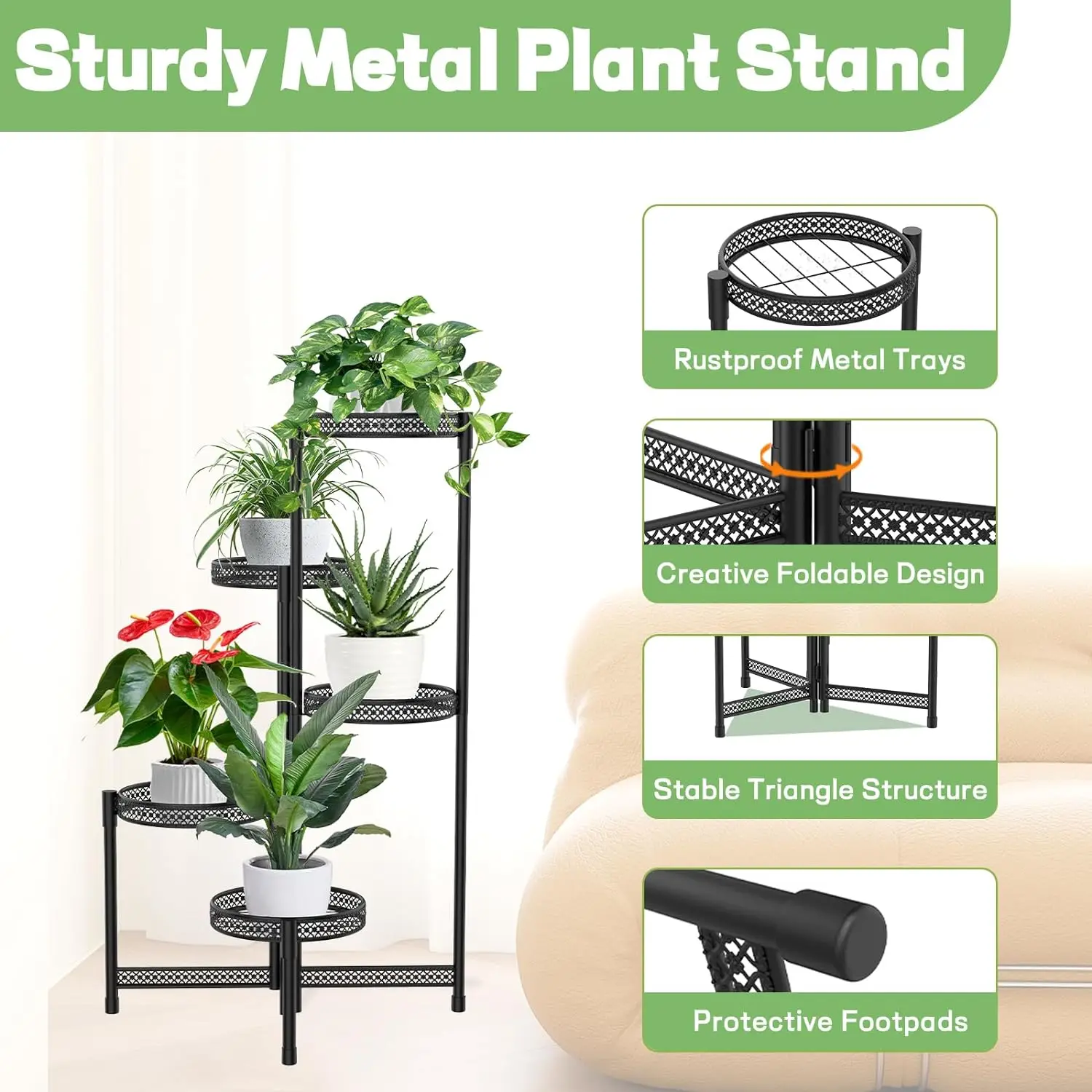 Oniya Garden Planters With Stand Outdoor Metal 5 Tier Flower Rack
