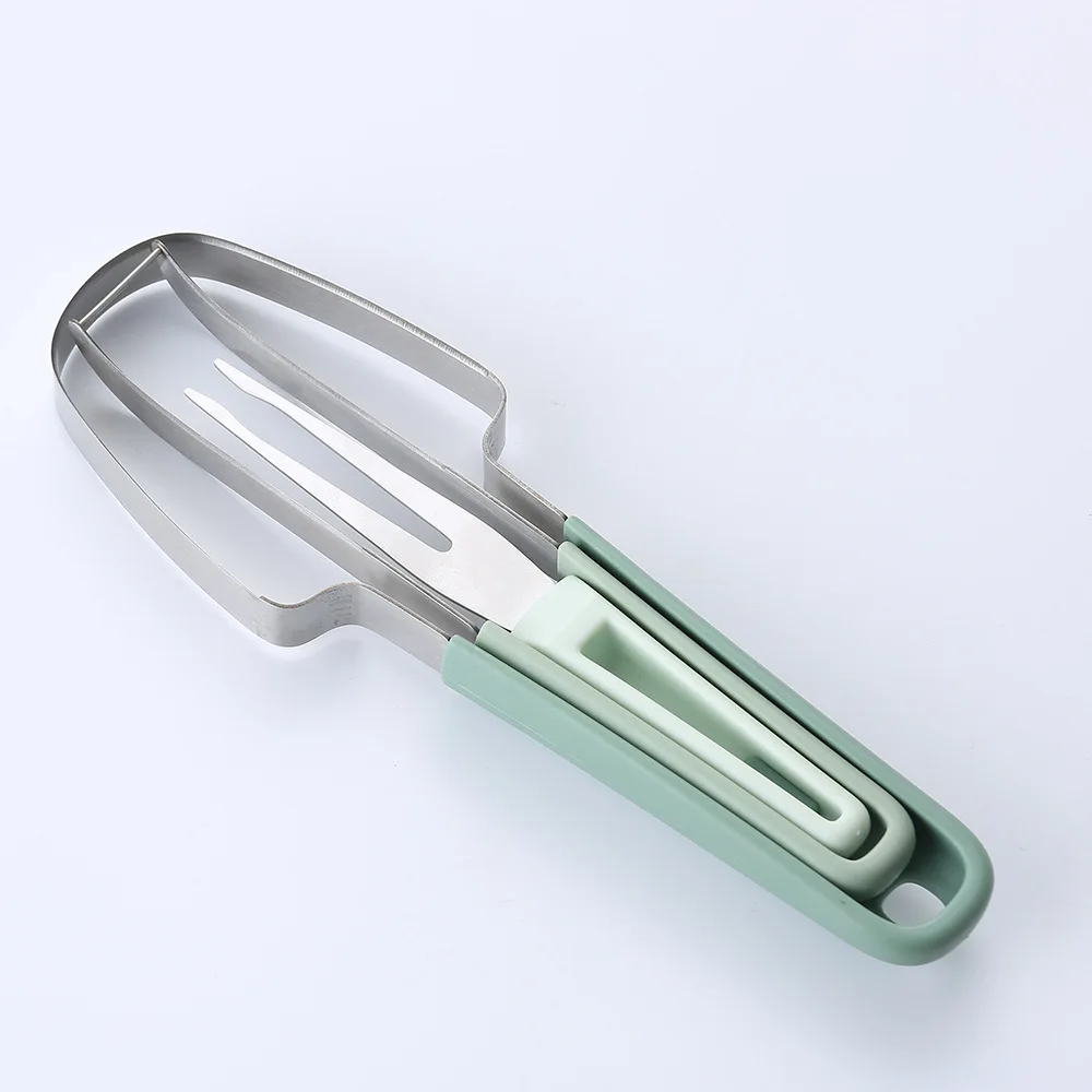 Hot Sale Watermelon Cutter Slicer Tool 2-in-1 Stainless Steel Fruit  Cutter and Non-slip PP  Fork Melon Slicer Kitchen Gadget