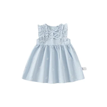 Girls' bow floral dress summer girls' dress vest princess dress