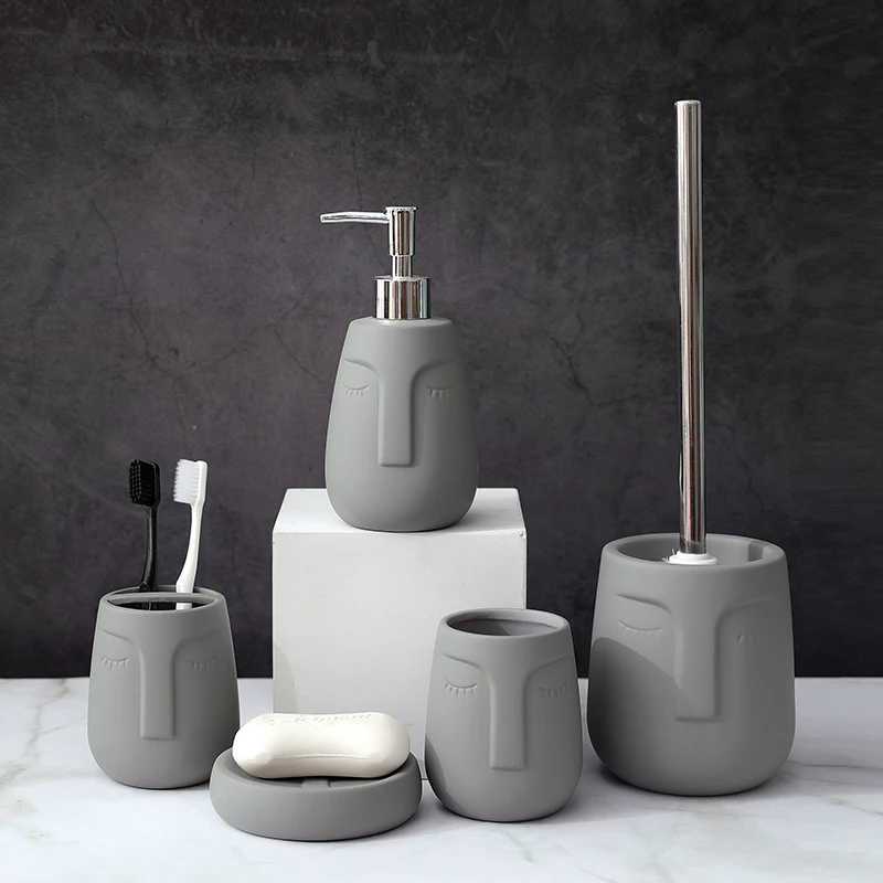 2022 New Matte Rubber Paint Ceramic Face Design Bathroom Accessory Set