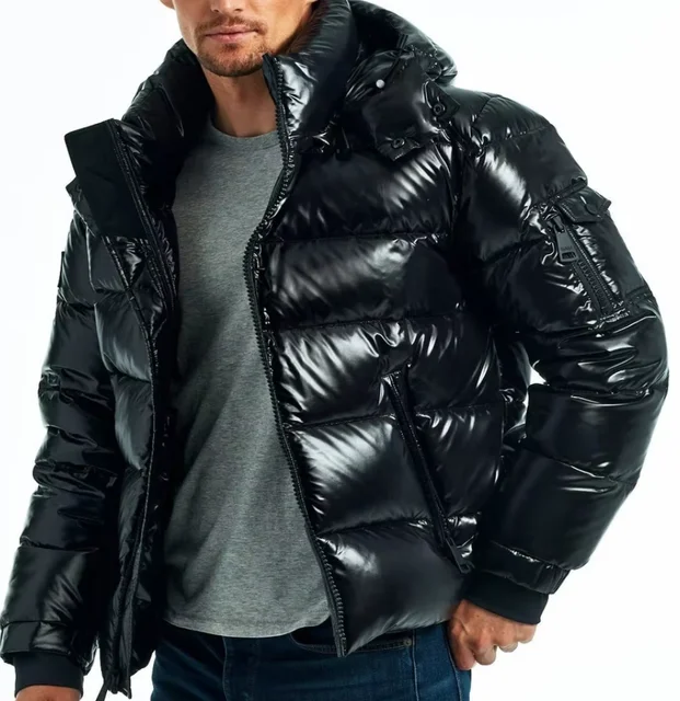 Customize Logo Winter Mens Jacket Coat Hoodie Glossy Winter Duck Down Feather Jacket Unisex Shiny Men's Down Jacket Coat