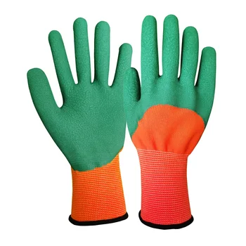 GR4001B Wholesale Industrial Polyester liner rubber Latex foam 3/4 coated crinkle palm safety work hand gloves