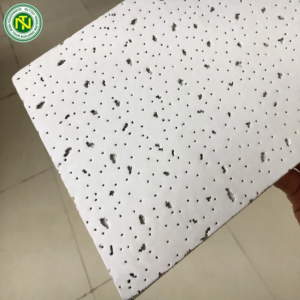 Acoustic Ceiling Board Pin Hole Tegular Edge Mineral Fiber Square ISO Mall Modern Small Gypsum Ceiling Board Making NEW TOUR