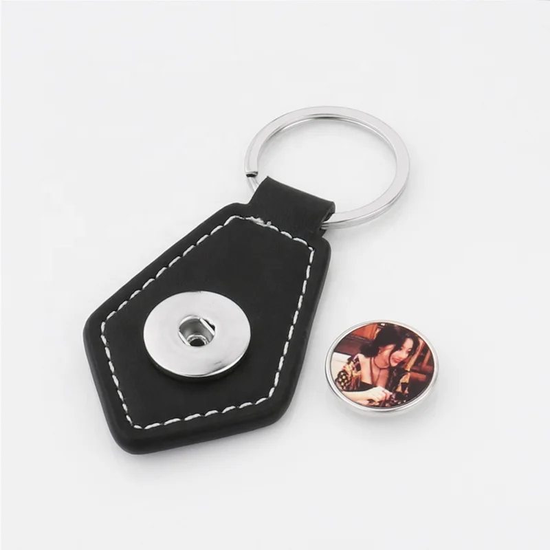 Snap Button Leather Custom Picture Keychains Sublimation Leather Keychain