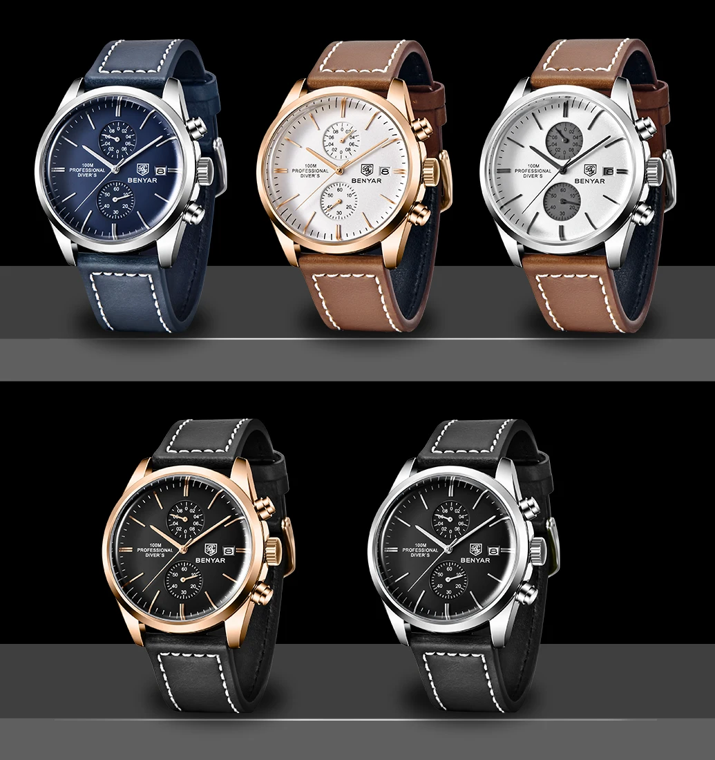 Wholesale Montre Homme Benyar 5187 Original Brand Luxury Men Wrist Watch  Leather Chronograph Quartz Watches From m.alibaba.com