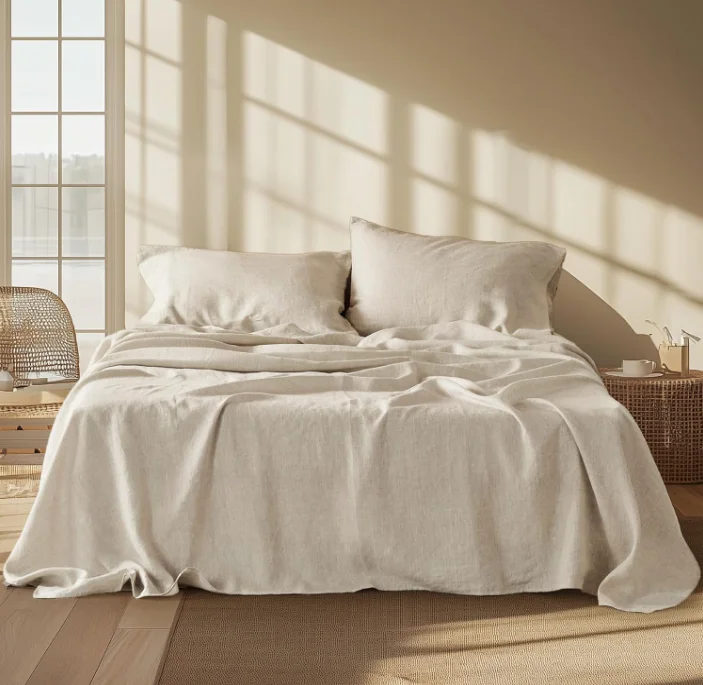 100% Pure Linen Duvet Cover Oatmeal Beige Natural Bed Sheet Plain Style Woven Bedding Set for Queen King Single Size