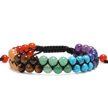 7 Chakra Yoga Meditation Bracelet Reiki Healing Crystal Stone Bracelet Double Layer Natural Gemstone Beads Bracelets for Women